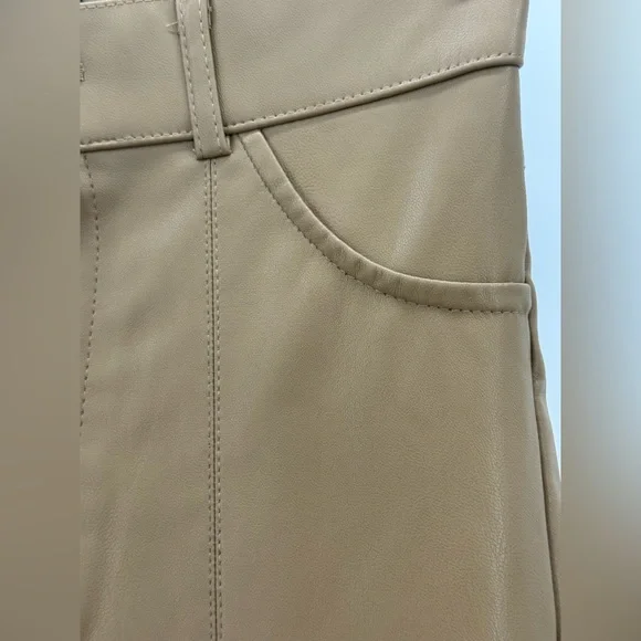 Zara Camel High-Waisted Faux Leather Flare Pants Chic Retro Wide Leg Trousers-XS - Picture 9 of 14